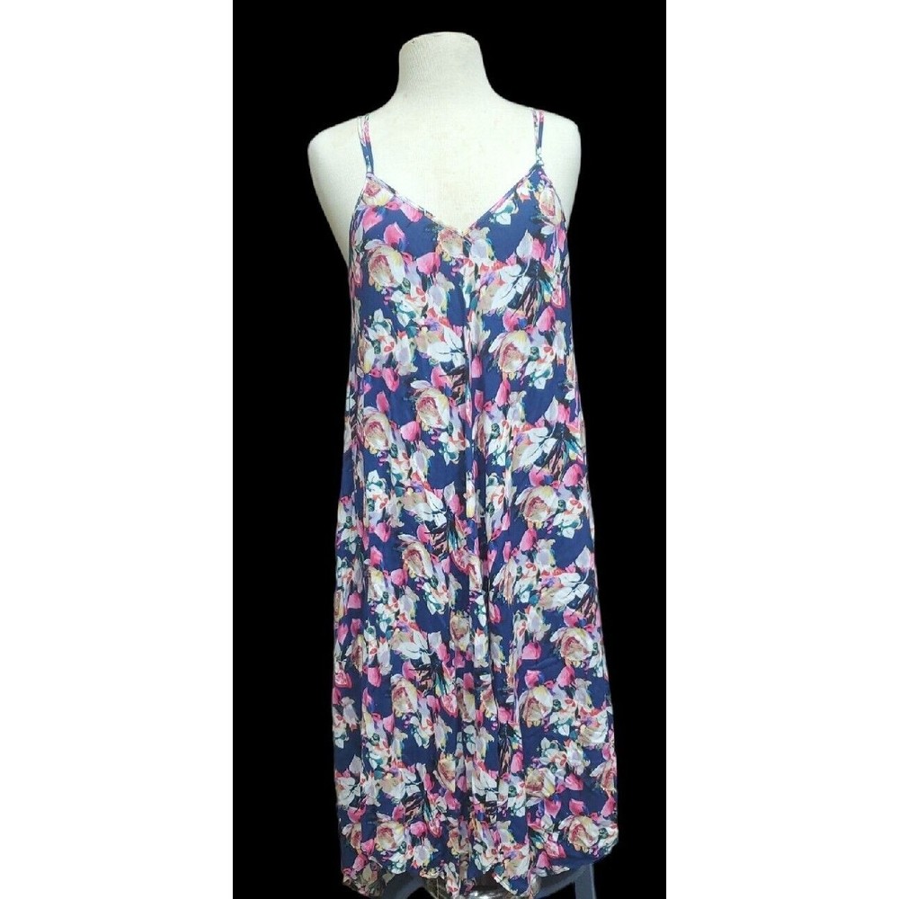 She + Sky Strappy Floral Maxi Lined Dress Summer Asymmetrical Hem